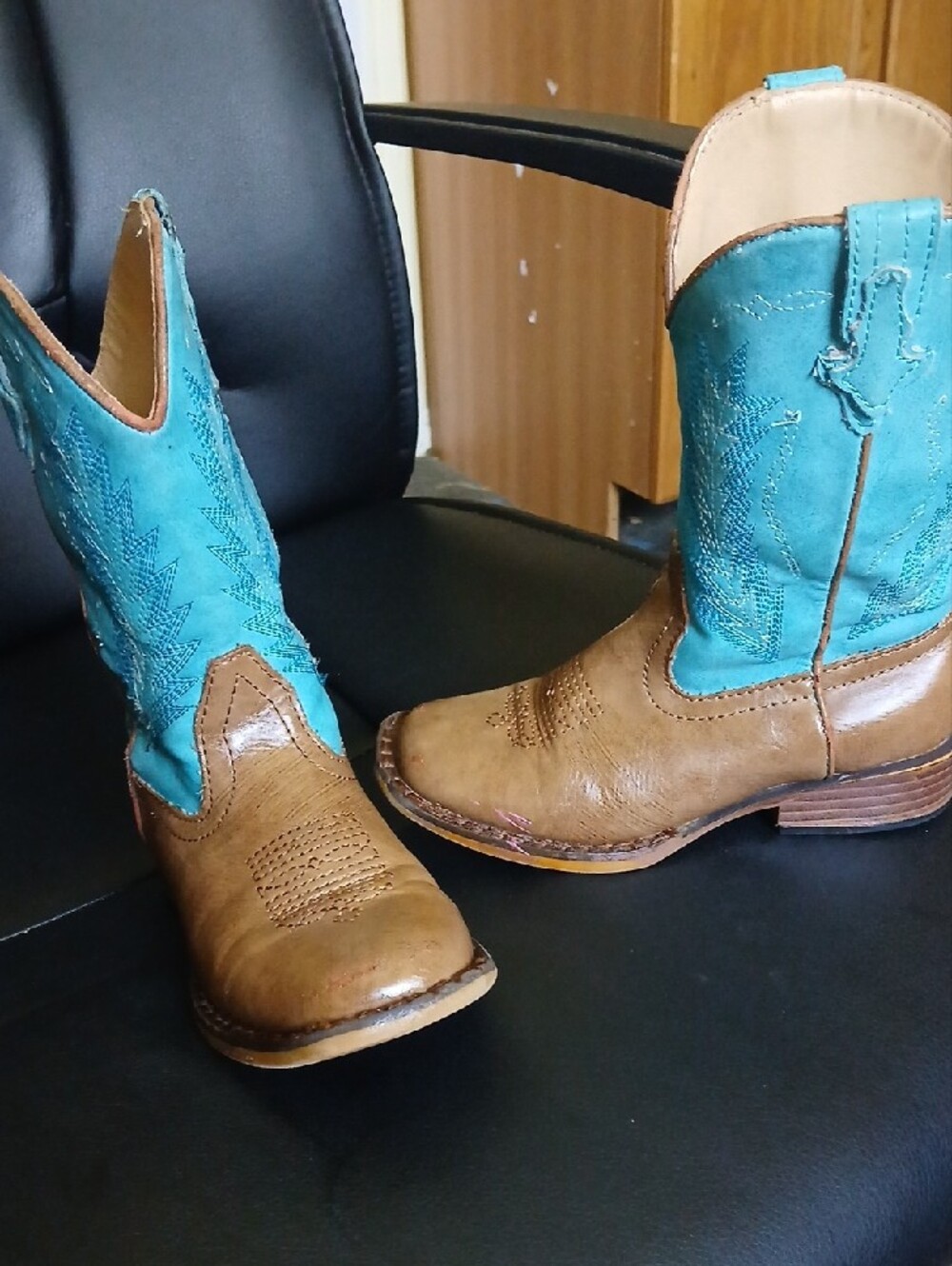 Roper Turquoise and Brown Kids Western Boots Sz 10